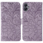 Samsung Galaxy A08 5G / A08 4G / A07 4G / A07s 4G / A06 4G / A06 5G-cover med blondeblomster, flip-pungetui i PU-læder