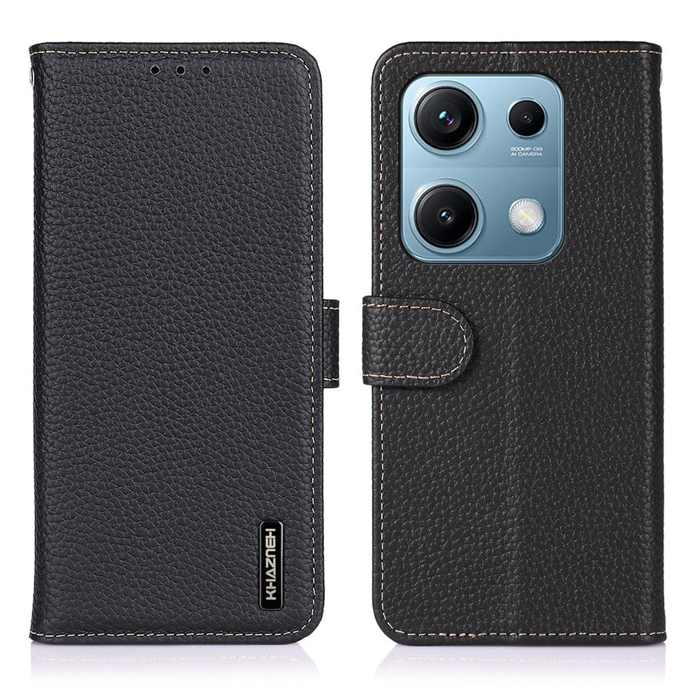 KHAZNEH For Xiaomi Redmi Note 14S 4G Case Genuine Cow Leather Flip Phone Cover