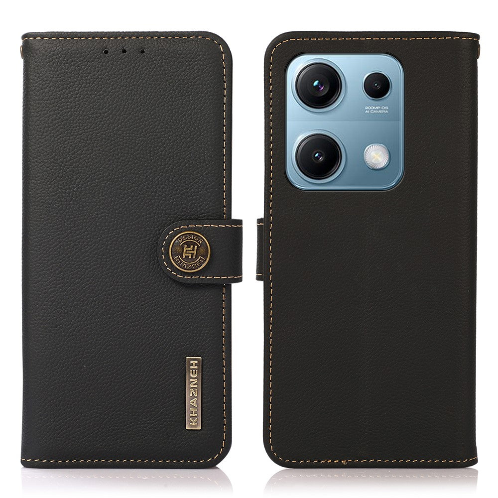 KHAZNEH for Xiaomi Redmi Note 14S 4G Case Genuine Cow Leather RFID Blocking Wallet Phone Cover