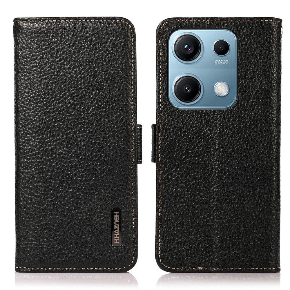 KHAZNEH for Xiaomi Redmi Note 14S 4G Phone Case Genuine Cow Leather Cover RFID Blocking