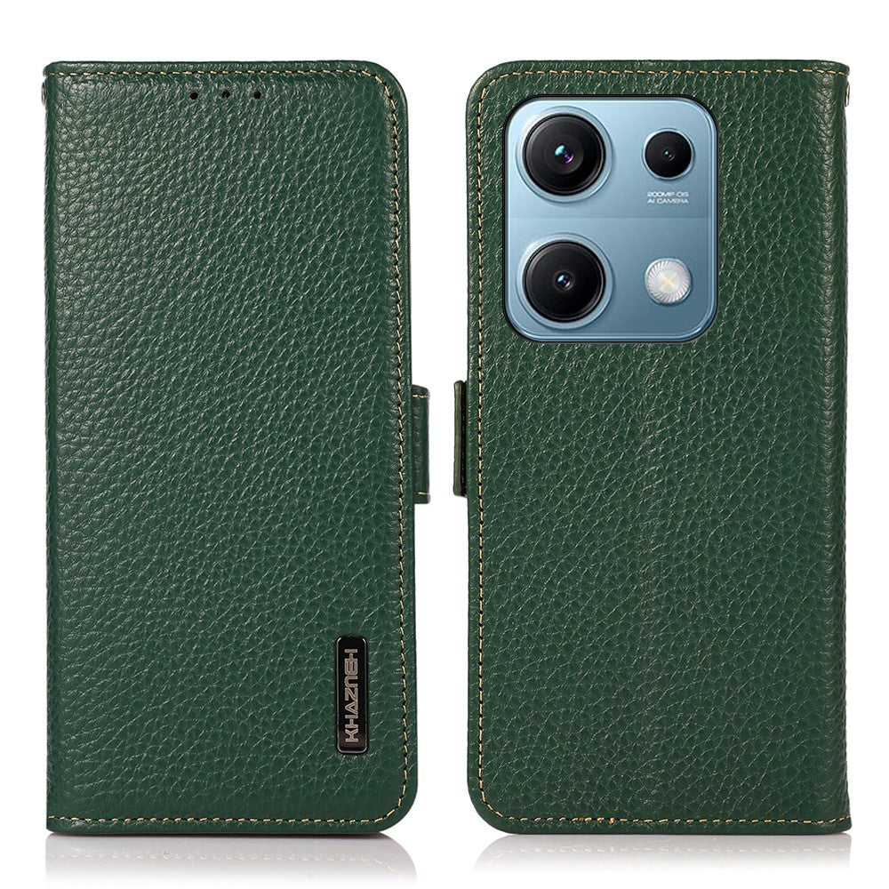 KHAZNEH for Xiaomi Redmi Note 14S 4G Phone Case Genuine Cow Leather Cover RFID Blocking