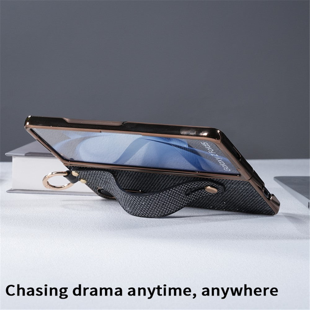 For Samsung Galaxy Z Fold5 5G Case Electroplating Glitter PC Phone Cover with Screen Film Strap kickstand Ring Holder