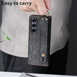 For Samsung Galaxy Z Fold5 5G Case Electroplating Glitter PC Phone Cover with Screen Film Strap kickstand Ring Holder