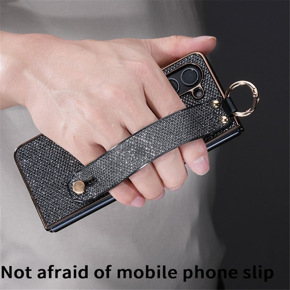For Samsung Galaxy Z Fold5 5G Case Electroplating Glitter PC Phone Cover with Screen Film Strap kickstand Ring Holder