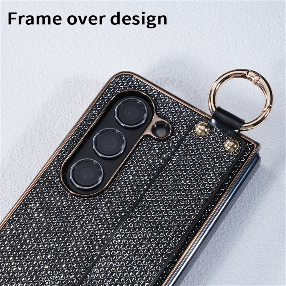 For Samsung Galaxy Z Fold5 5G Case Electroplating Glitter PC Phone Cover with Screen Film Strap kickstand Ring Holder