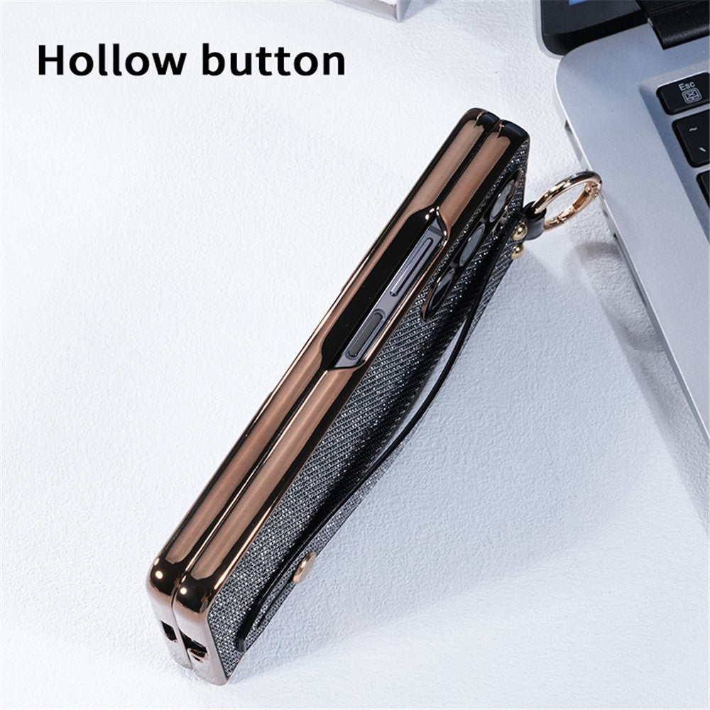For Samsung Galaxy Z Fold5 5G Case Electroplating Glitter PC Phone Cover with Screen Film Strap kickstand Ring Holder