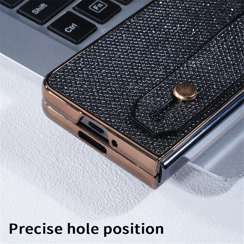 For Samsung Galaxy Z Fold5 5G Case Electroplating Glitter PC Phone Cover with Screen Film Strap kickstand Ring Holder
