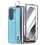 For Samsung Galaxy Z Fold5 5G Case Electroplating Glitter PC Phone Cover with Screen Film Strap kickstand Ring Holder