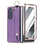For Samsung Galaxy Z Fold5 5G Case Electroplating Glitter PC Phone Cover with Screen Film Strap kickstand Ring Holder