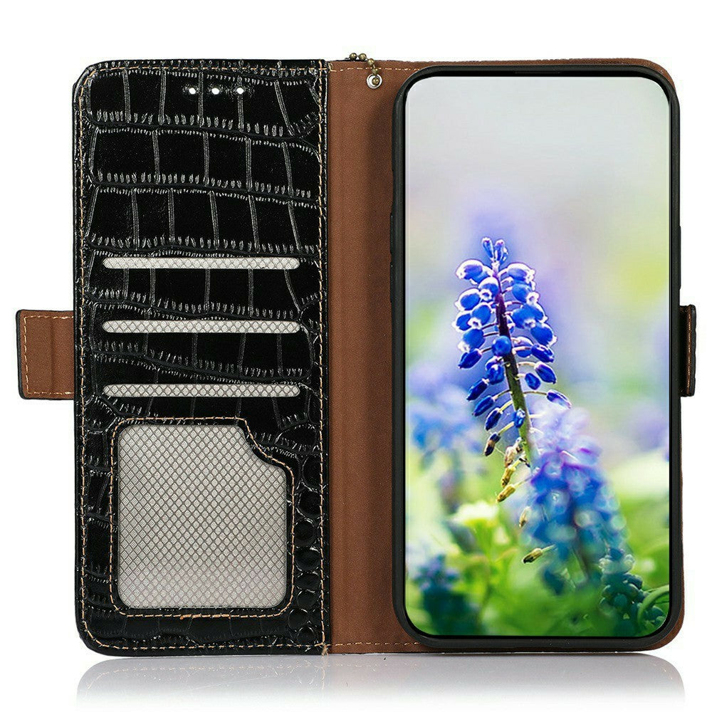 For Xiaomi Redmi Note 14S 4G Case Crocodile Texture Genuine Cow Leather Phone Wallet Cover