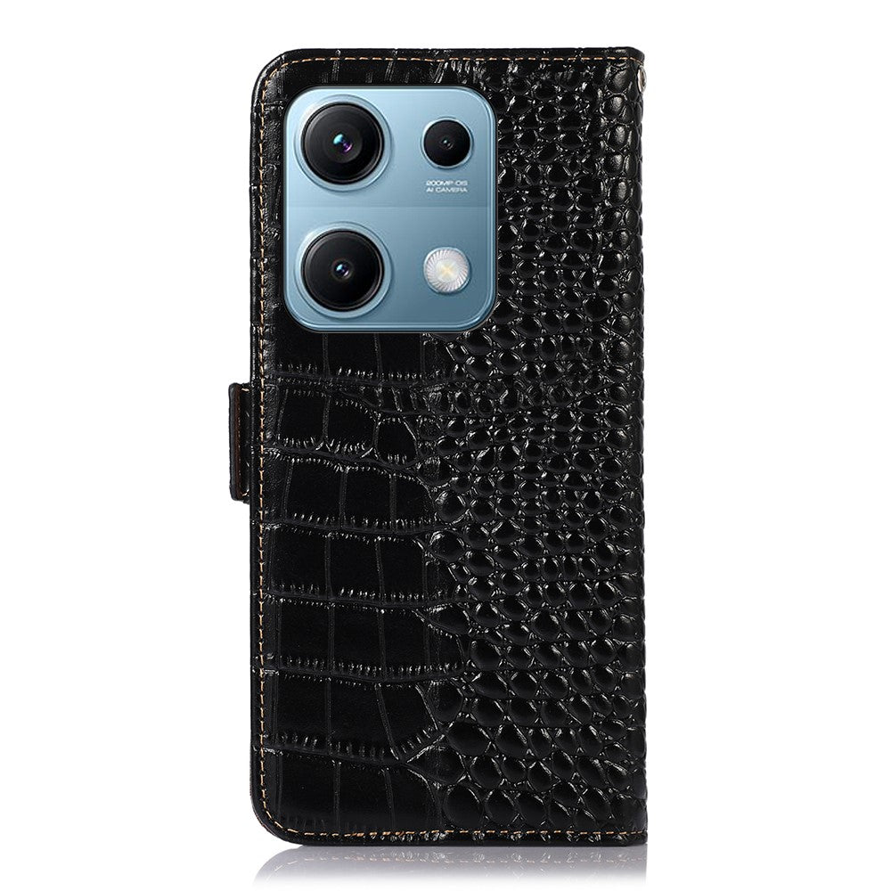 For Xiaomi Redmi Note 14S 4G Case Crocodile Texture Genuine Cow Leather Phone Wallet Cover