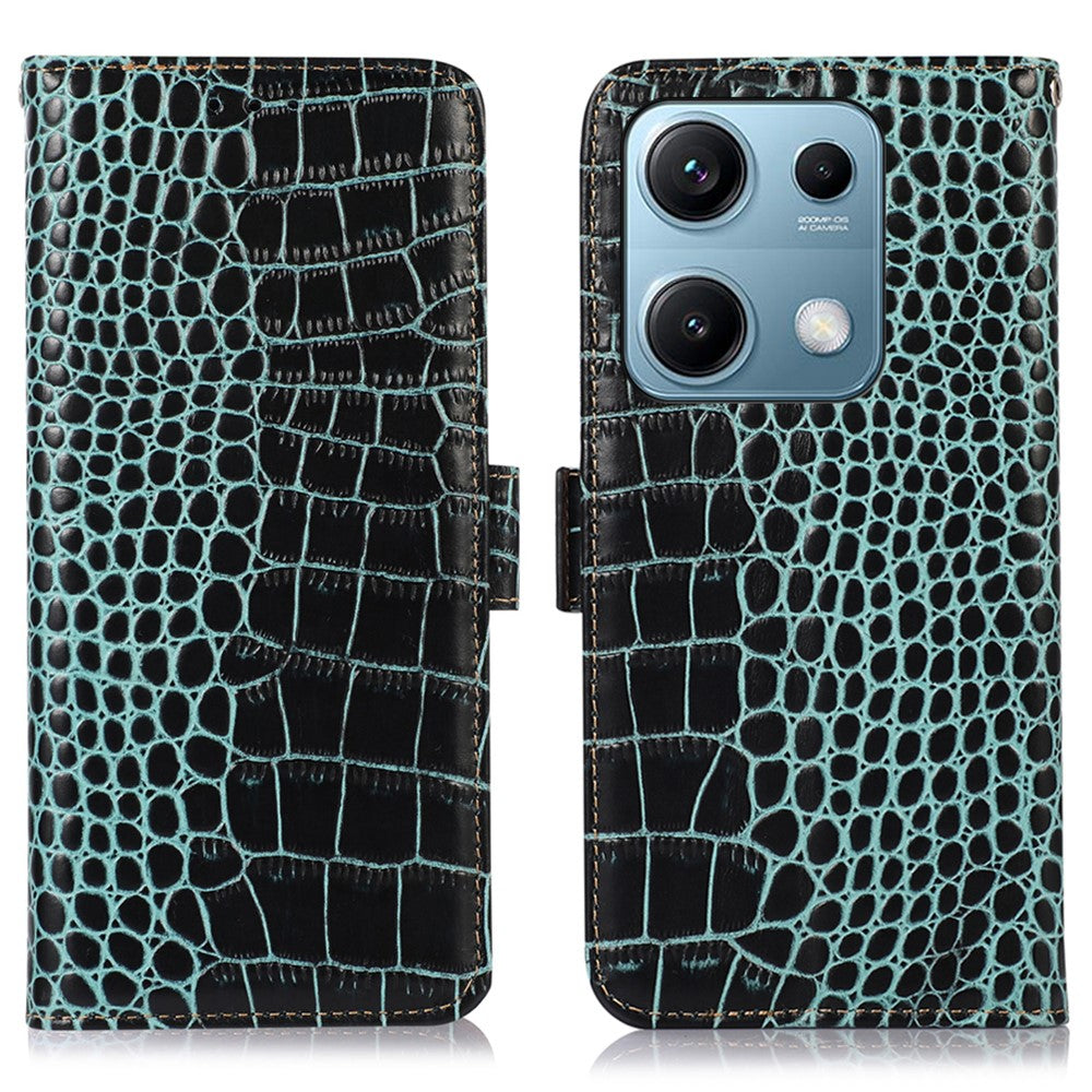 For Xiaomi Redmi Note 14S 4G Case Crocodile Texture Genuine Cow Leather Phone Wallet Cover