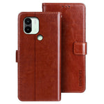 IDEWEI Crazy Horse Textured Phone Case for Xiaomi Redmi A1+ 4G, Anti-scratch Shell PU Leather Magnetic Closure Flip Wallet Cover Stand