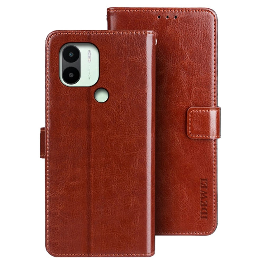 IDEWEI Crazy Horse Textured Phone Case for Xiaomi Redmi A1+ 4G, Anti-scratch Shell PU Leather Magnetic Closure Flip Wallet Cover Stand