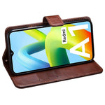 IDEWEI Crazy Horse Textured Phone Case for Xiaomi Redmi A1+ 4G, Anti-scratch Shell PU Leather Magnetic Closure Flip Wallet Cover Stand