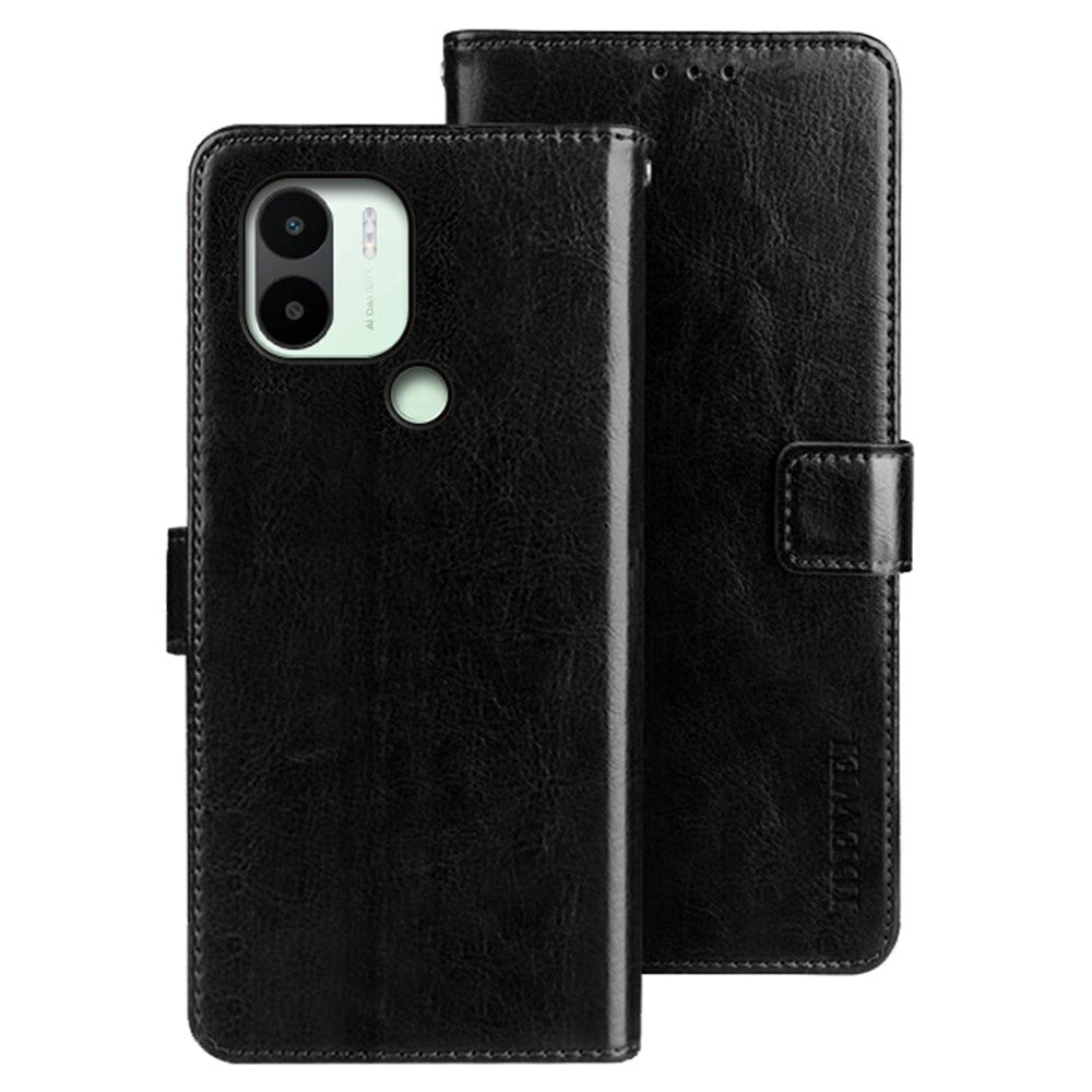 IDEWEI Crazy Horse Textured Phone Case for Xiaomi Redmi A1+ 4G, Anti-scratch Shell PU Leather Magnetic Closure Flip Wallet Cover Stand