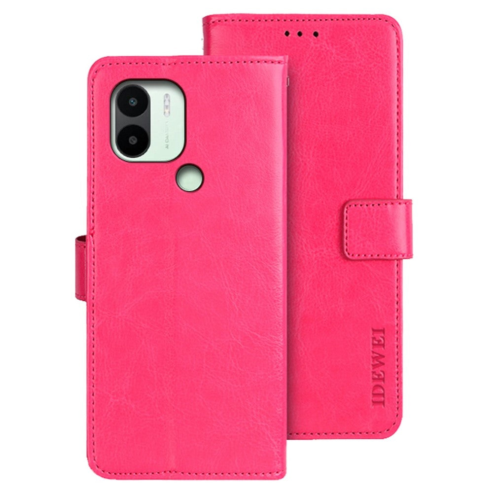 IDEWEI Crazy Horse Textured Phone Case for Xiaomi Redmi A1+ 4G, Anti-scratch Shell PU Leather Magnetic Closure Flip Wallet Cover Stand