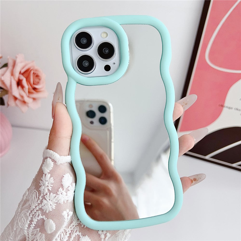For iPhone 15 Pro Max Case with Mirror Wave Frame PC + TPU Phone Cover