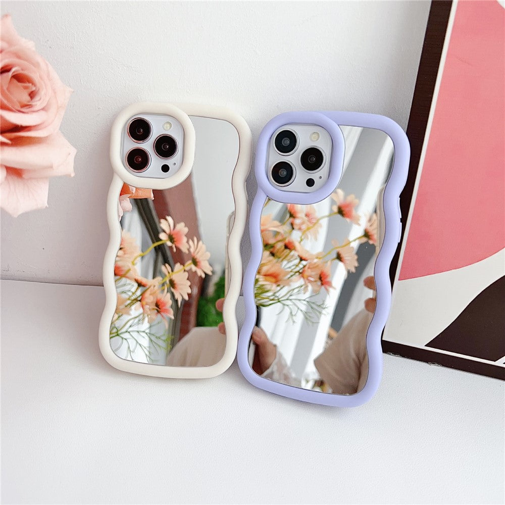 For iPhone 15 Pro Max Case with Mirror Wave Frame PC + TPU Phone Cover