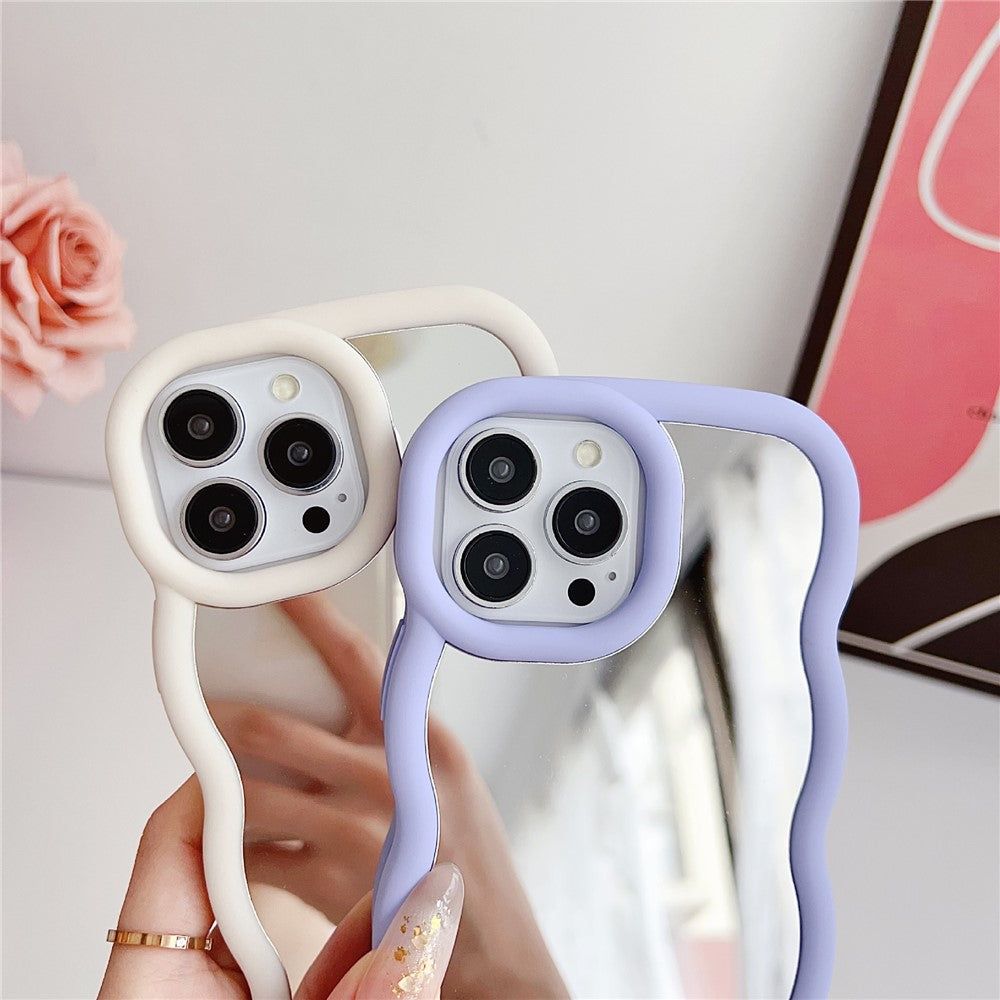 For iPhone 15 Pro Max Case with Mirror Wave Frame PC + TPU Phone Cover