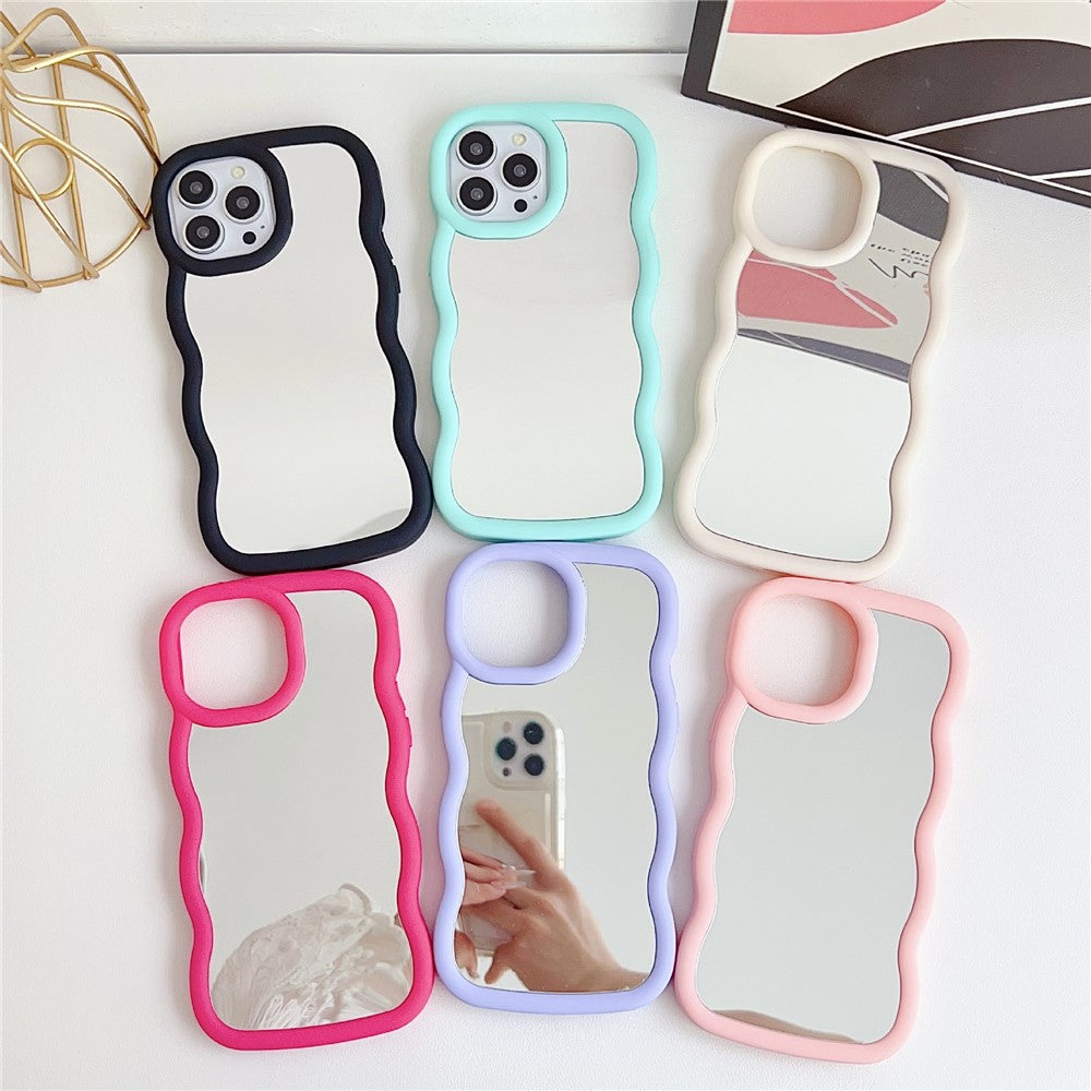 For iPhone 15 Pro Max Case with Mirror Wave Frame PC + TPU Phone Cover