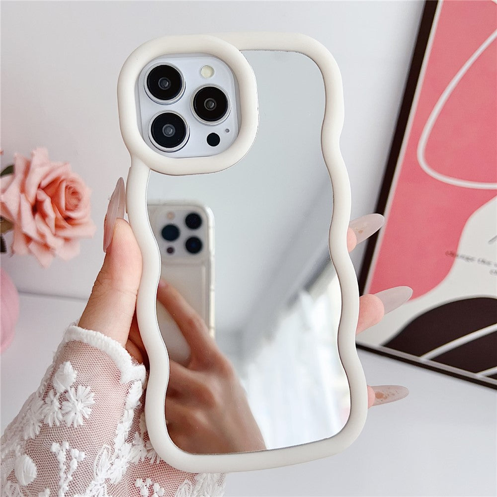For iPhone 15 Pro Max Case with Mirror Wave Frame PC + TPU Phone Cover