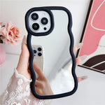 For iPhone 15 Pro Max Case with Mirror Wave Frame PC + TPU Phone Cover