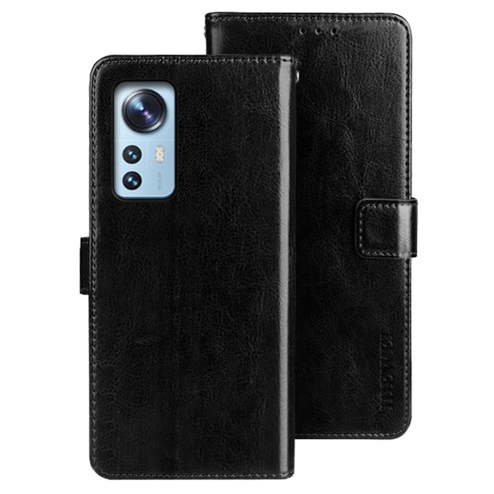 IDEWEI för Xiaomi 12T 5G / Redmi K50 Ultra 5G mobilskal vikbart stativ Crazy Horse texturerat mobilskal med plånbok