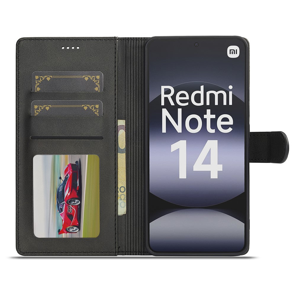 LC.IMEEKE For Xiaomi Redmi Note 14 4G (164.84mm) Case Calf Texture PU Leather Stand Wallet Phone Cover