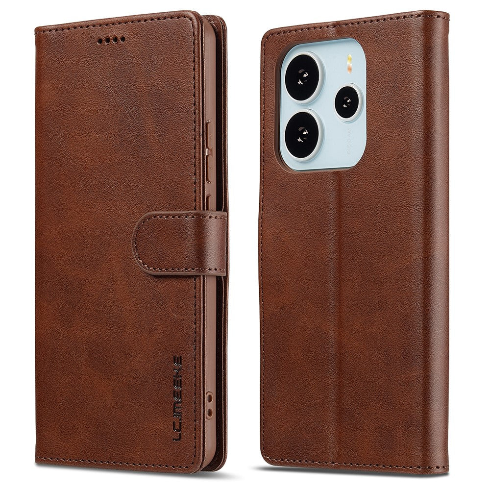 LC.IMEEKE For Xiaomi Redmi Note 14 4G (164.84mm) Case Calf Texture PU Leather Stand Wallet Phone Cover