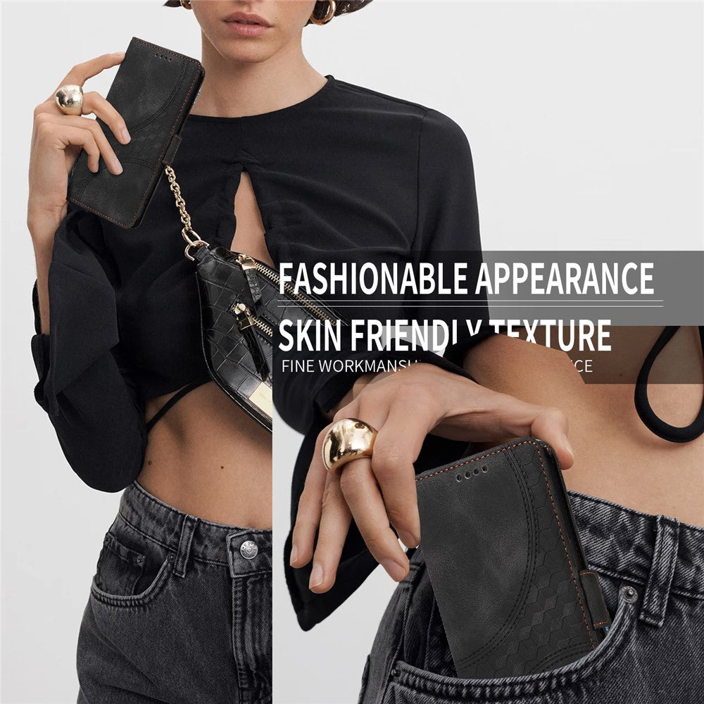 For Samsung Galaxy A25e Leather Cases Wallet Rhombus Imprinted Phone Cover Stand with Strap
