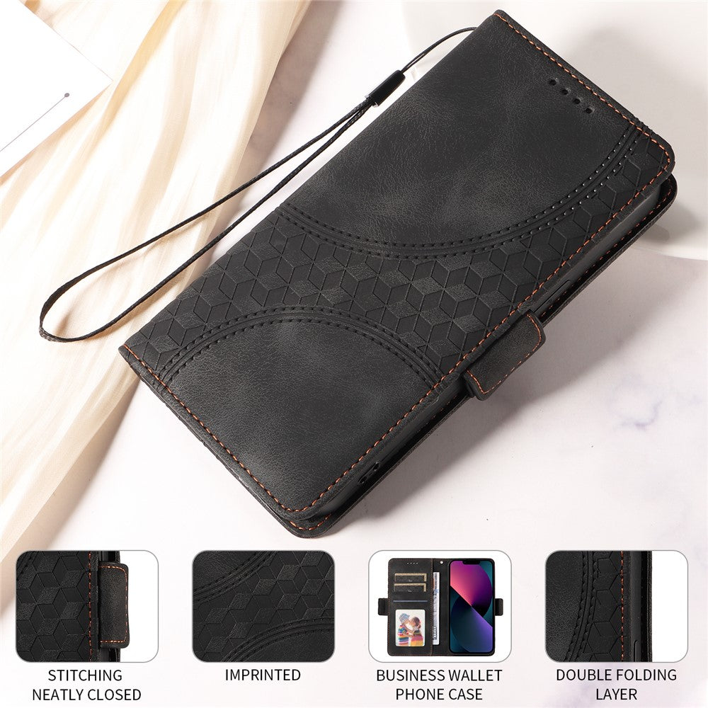 For Samsung Galaxy A25e Leather Cases Wallet Rhombus Imprinted Phone Cover Stand with Strap