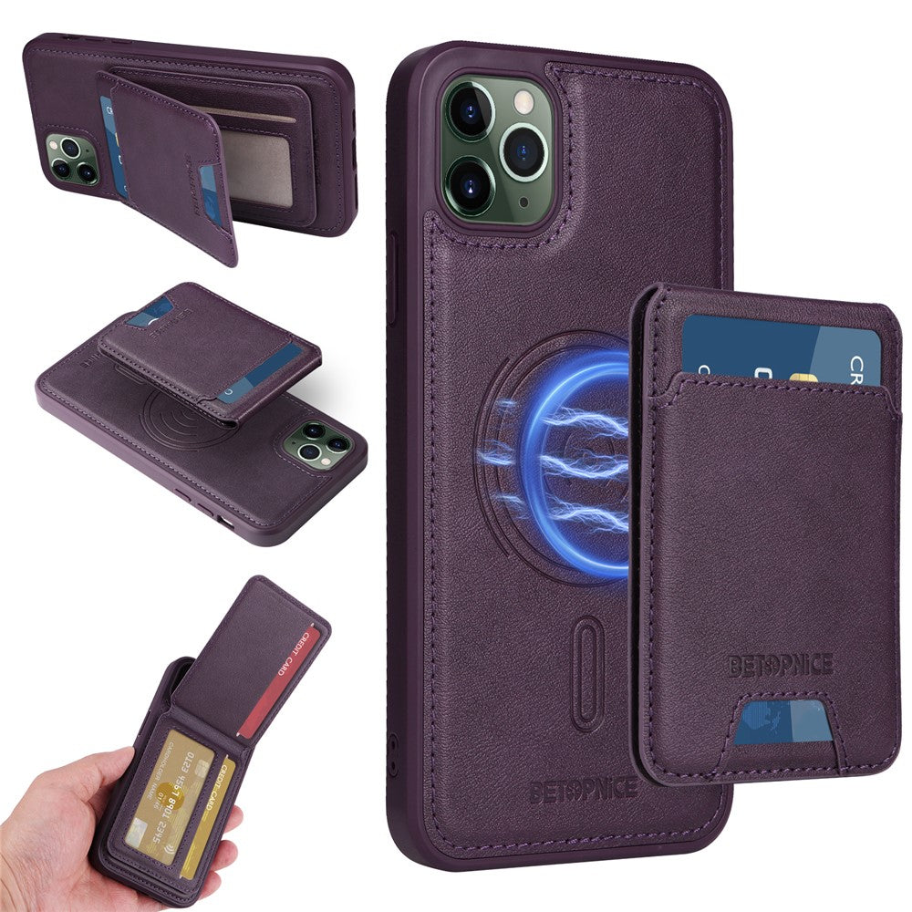 BETOPNICE For iPhone 11 Pro Max Magnetic Case  RFID Blocking Leather Phone Back Cover with Detachable Card Bag