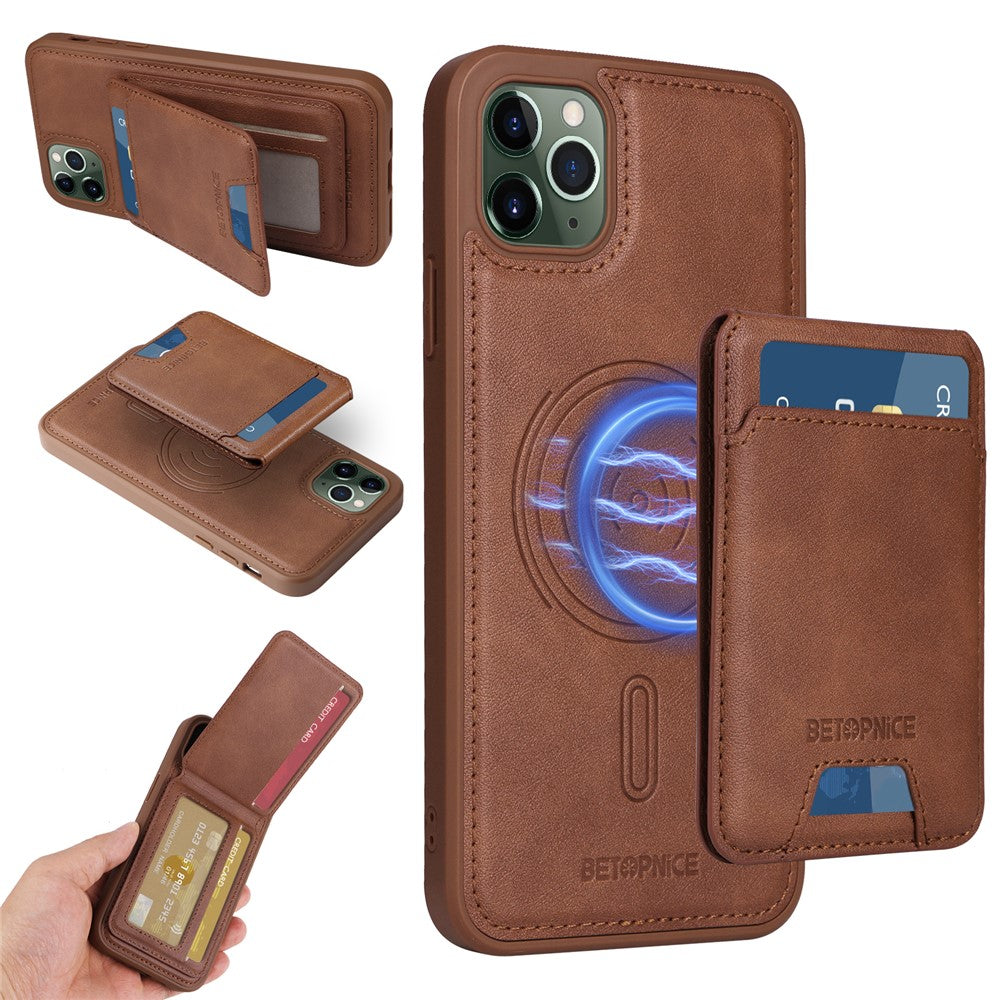 BETOPNICE For iPhone 11 Pro Max Magnetic Case  RFID Blocking Leather Phone Back Cover with Detachable Card Bag