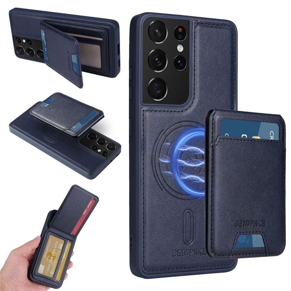 BETOPNICE For Samsung Galaxy S21 Ultra 5G Magnetic Case  RFID Blocking Leather Phone Back Cover with Detachable Card Bag