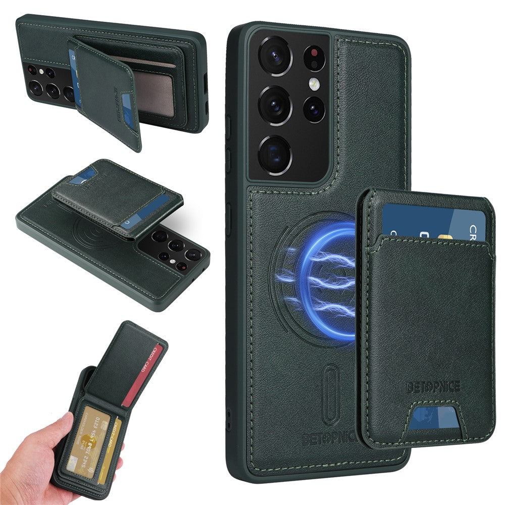 BETOPNICE Magnetiskt Skal För Samsung Galaxy S21 Ultra 5G RFID-blockerande Läderfodral med Avtagbar Korthållare