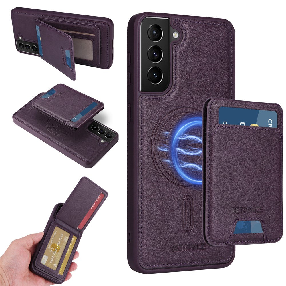 BETOPNICE til Samsung Galaxy S21+ 5G Magnetisk Etui RFID-blokerende Læder Telefoncover med Aftagelig Korttaske