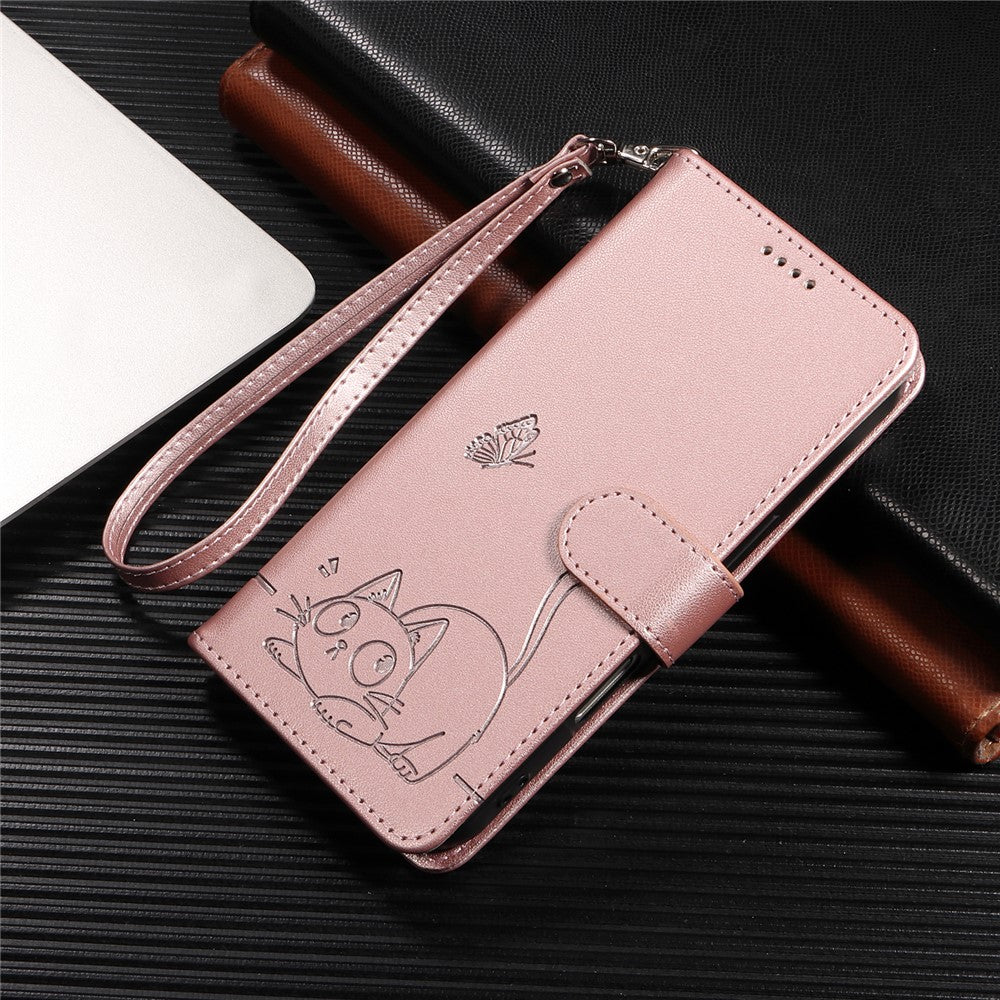 For Xiaomi Redmi A5 NFC (EU) (173.45mm) Case Cat Pattern Imprint Leather Phone Cover with Wrist Strap