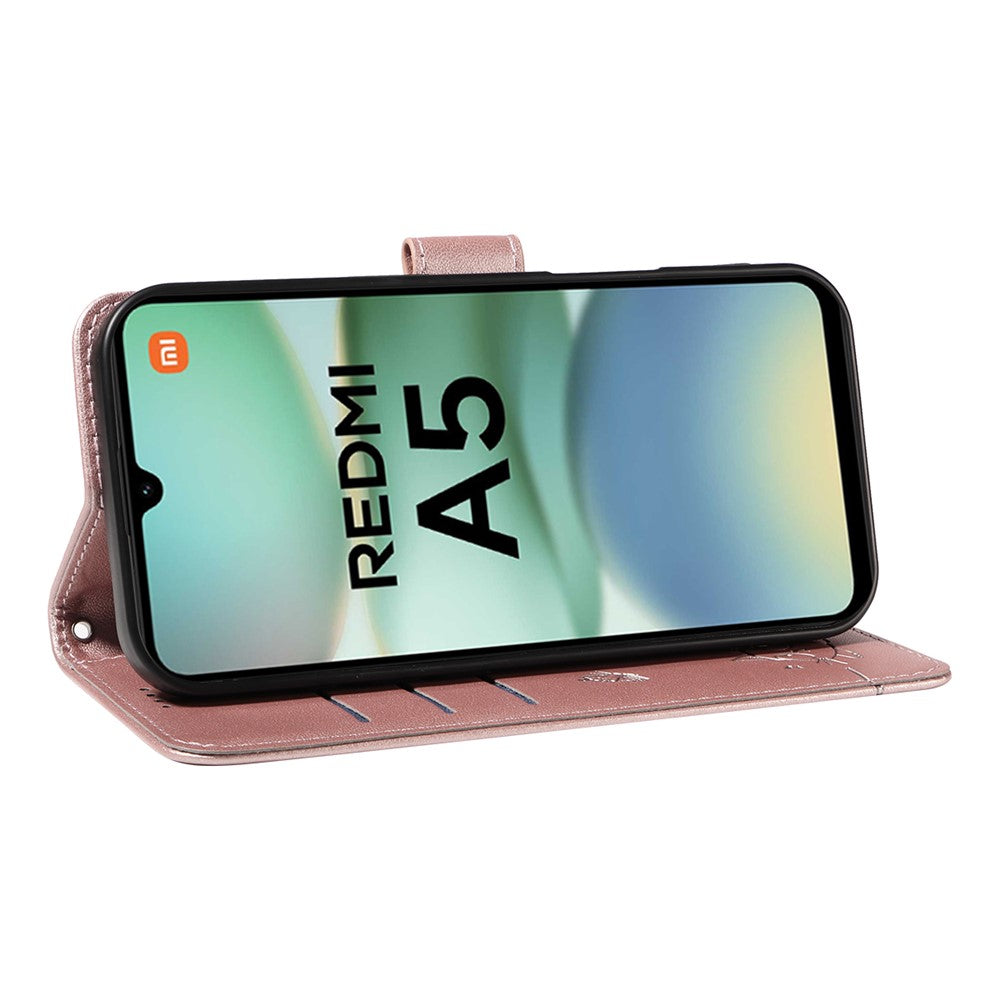 For Xiaomi Redmi A5 NFC (EU) (173.45mm) Case Cat Pattern Imprint Leather Phone Cover with Wrist Strap