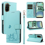 For Xiaomi Redmi A5 NFC (EU) (173.45mm) Case Cat Pattern Imprint Leather Phone Cover with Wrist Strap
