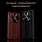 For Huawei Mate X6 Case Wristband Kickstand Genuine Cow Leather + PC Phone Cover with Tempered Glass Film