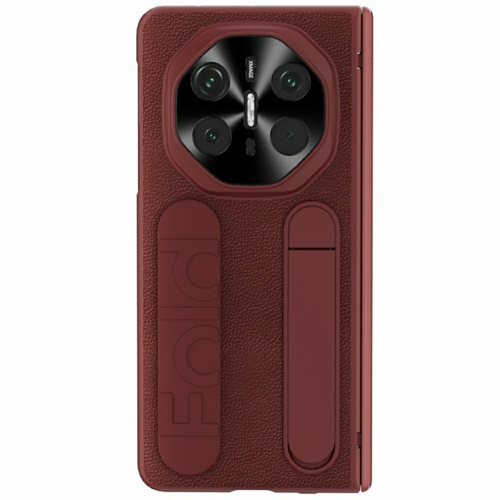 For Huawei Mate X6 Case Wristband Kickstand Genuine Cow Leather + PC Phone Cover with Tempered Glass Film