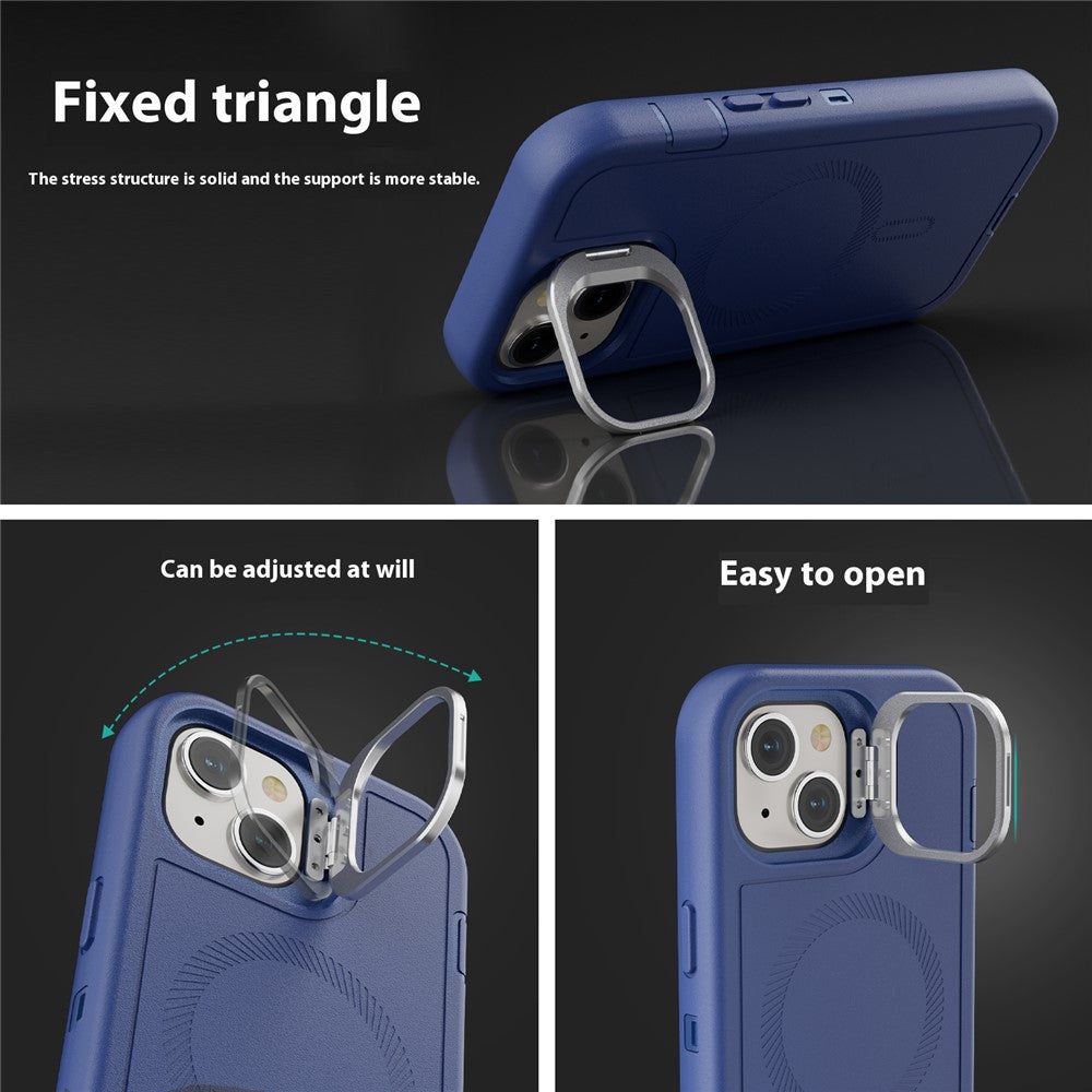 For iPhone 15 Magnetic Case Lens Kickstand 3 in 1 Detachable TPU + PC Phone Back Cover with Lanyard