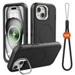 Til iPhone 15 Plus Magnetisk Etui med Linseholder og Kickstand 3-i-1 Aftageligt TPU + PC Telefonbagcover med Lanyard