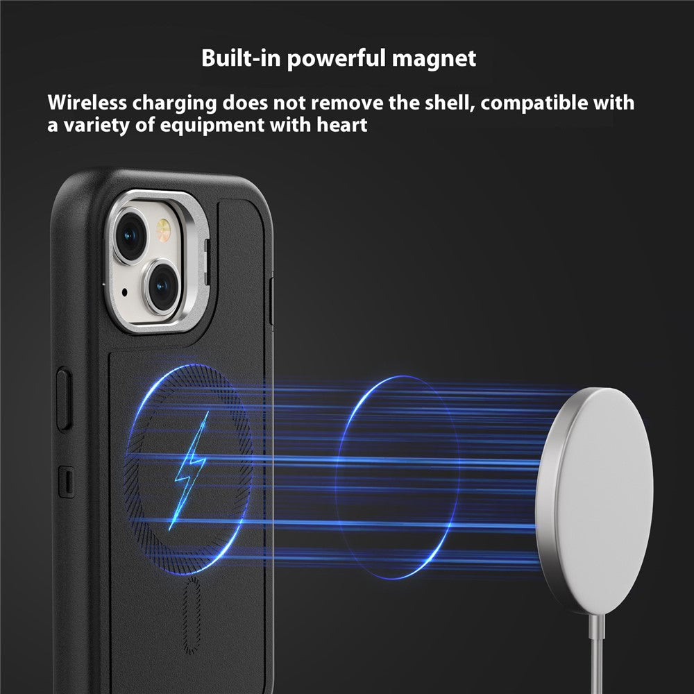Til iPhone 15 Plus Magnetisk Etui med Linseholder og Kickstand 3-i-1 Aftageligt TPU + PC Telefonbagcover med Lanyard