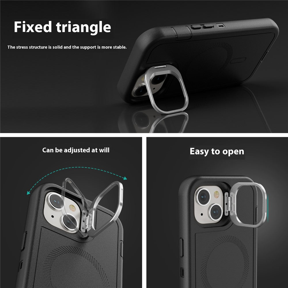 Til iPhone 15 Plus Magnetisk Etui med Linseholder og Kickstand 3-i-1 Aftageligt TPU + PC Telefonbagcover med Lanyard