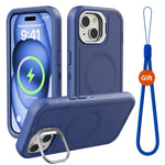 Til iPhone 15 Plus Magnetisk Etui med Linseholder og Kickstand 3-i-1 Aftageligt TPU + PC Telefonbagcover med Lanyard