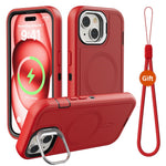 Til iPhone 15 Plus Magnetisk Etui med Linseholder og Kickstand 3-i-1 Aftageligt TPU + PC Telefonbagcover med Lanyard