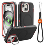 Til iPhone 15 Plus Magnetisk Etui med Linseholder og Kickstand 3-i-1 Aftageligt TPU + PC Telefonbagcover med Lanyard