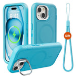 Til iPhone 15 Plus Magnetisk Etui med Linseholder og Kickstand 3-i-1 Aftageligt TPU + PC Telefonbagcover med Lanyard